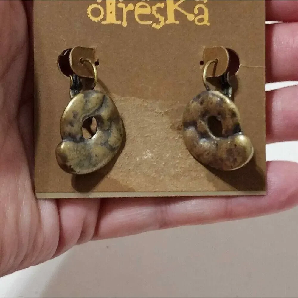 Treska Womens Antique Brass Swirl Drop Earrings Organic Sculptural Lever Back